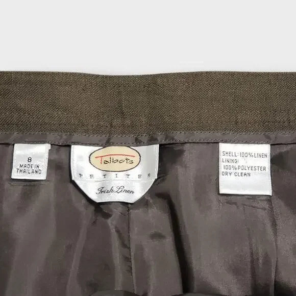Talbots Petites Irish Linen Trouser Pants Green Sz 8P Straight Leg Career Work - Picture 7 of 10